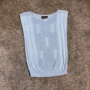 Vintage Sasson‎ Baby Blue Knit Sweater Vest Solara Acrylic Sleeveless Cable Mesh